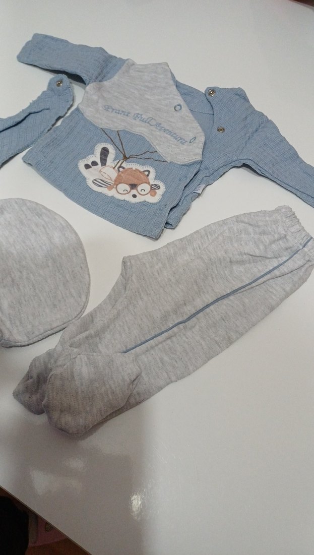 Gri Örgü Denim Bebek Erkek Takımı - Görsel 3