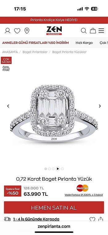 Zen Diamond Baget yüzük