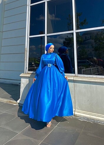 Saten tesettür prenses elbıse
