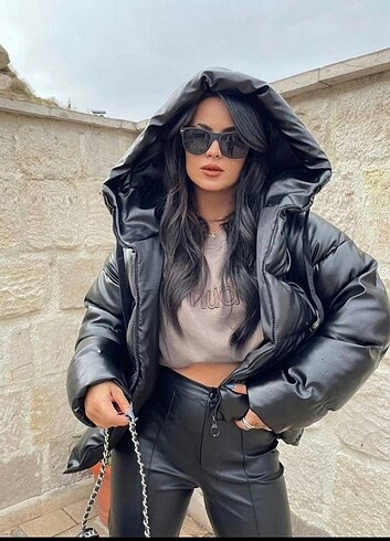 Bayan deri şişme mont