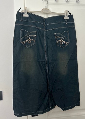 44 Beden Kemerli Siyah Midi Denim Etek