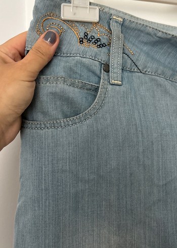Diğer Kadın Gri Midi Denim Etek, Kemerli, Bol Kesim