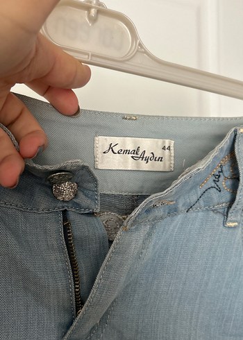 44 Beden Kadın Gri Midi Denim Etek, Kemerli, Bol Kesim