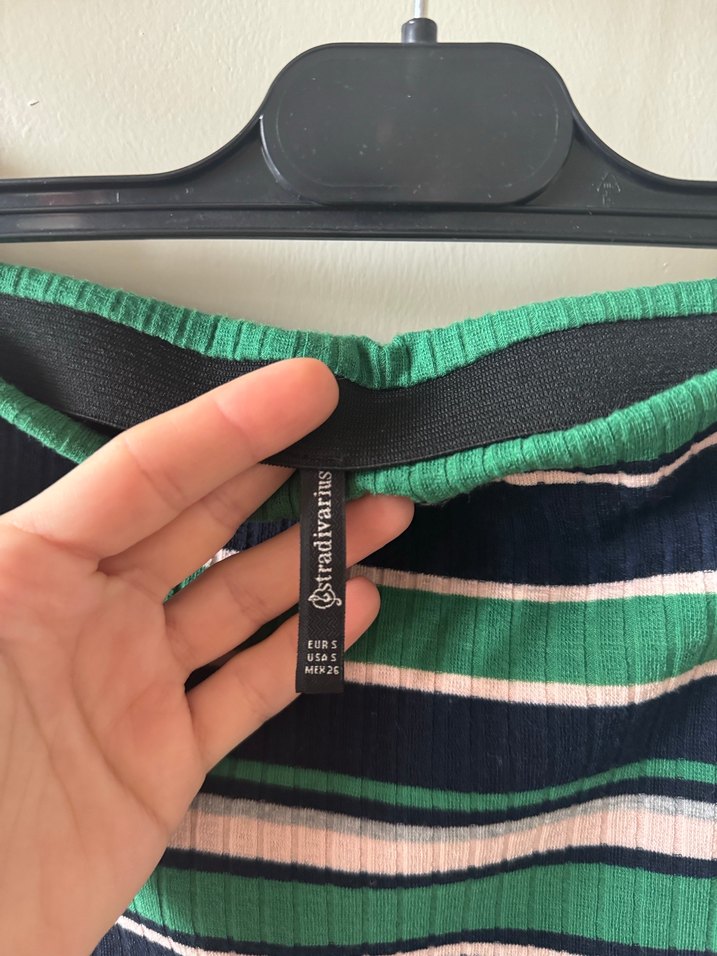 Stradivarius Çizgili Pilili Kadın Uzun Etek - Görsel 2