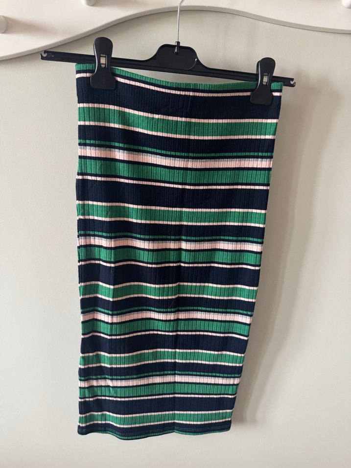 Stradivarius Çizgili Pilili Kadın Uzun Etek - Görsel 3