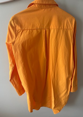 Turuncu Düğmeli Keten Kadın Gömlek - Görsel 4