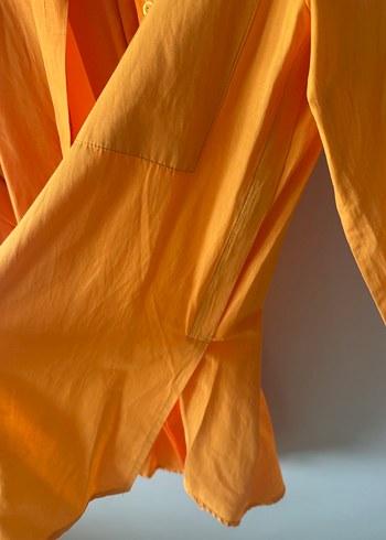 Turuncu Düğmeli Keten Kadın Gömlek - Görsel 3