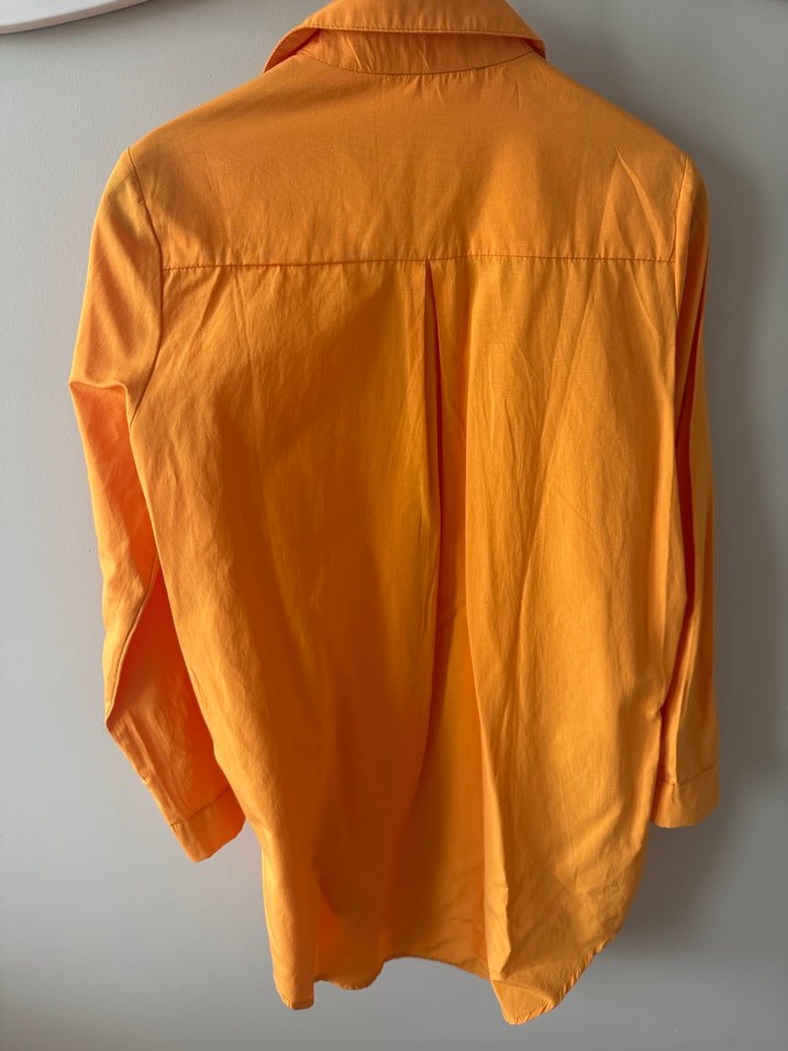 Turuncu Düğmeli Keten Kadın Gömlek - Görsel 4
