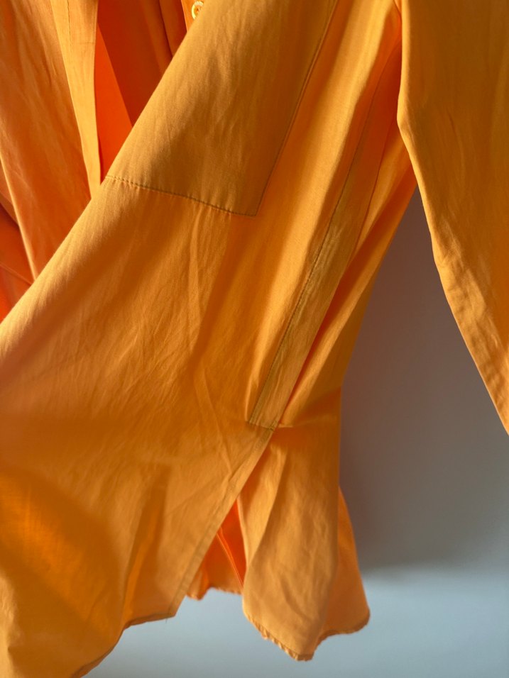 Turuncu Düğmeli Keten Kadın Gömlek - Görsel 3