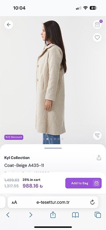 l Beden haki Renk KYL Collection kaşe kaban