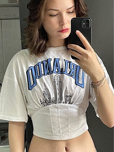 Baskılı korseli tişört