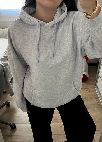 m Beden Gri Oversize Kadın Sweatshirt