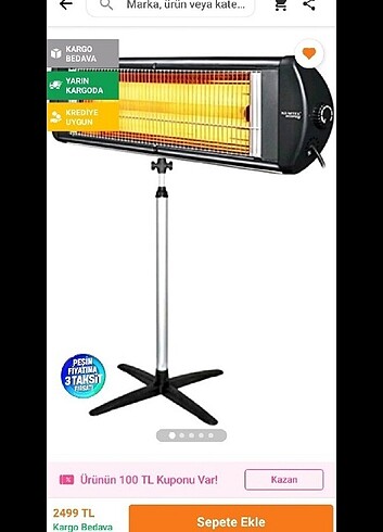 Kumtel. 2500W Ecoplus ayaklı infrared siyah soba.