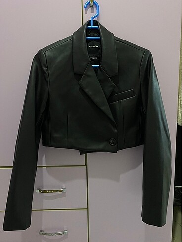 Deri crop blazer ceket