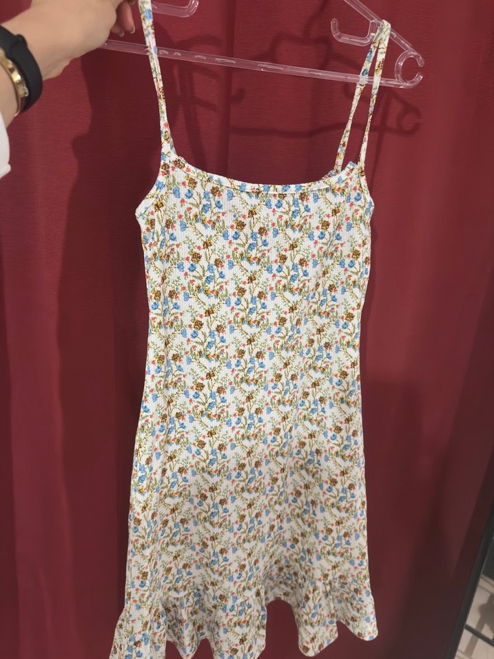 Çiçek Desenli Askılı Midi Elbise - Görsel 2