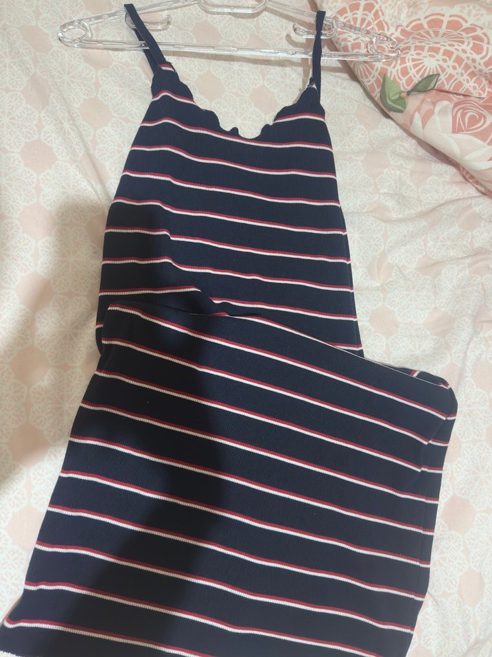 Çizgili Siyah İnce Askılı Midi Elbise - Görsel 2