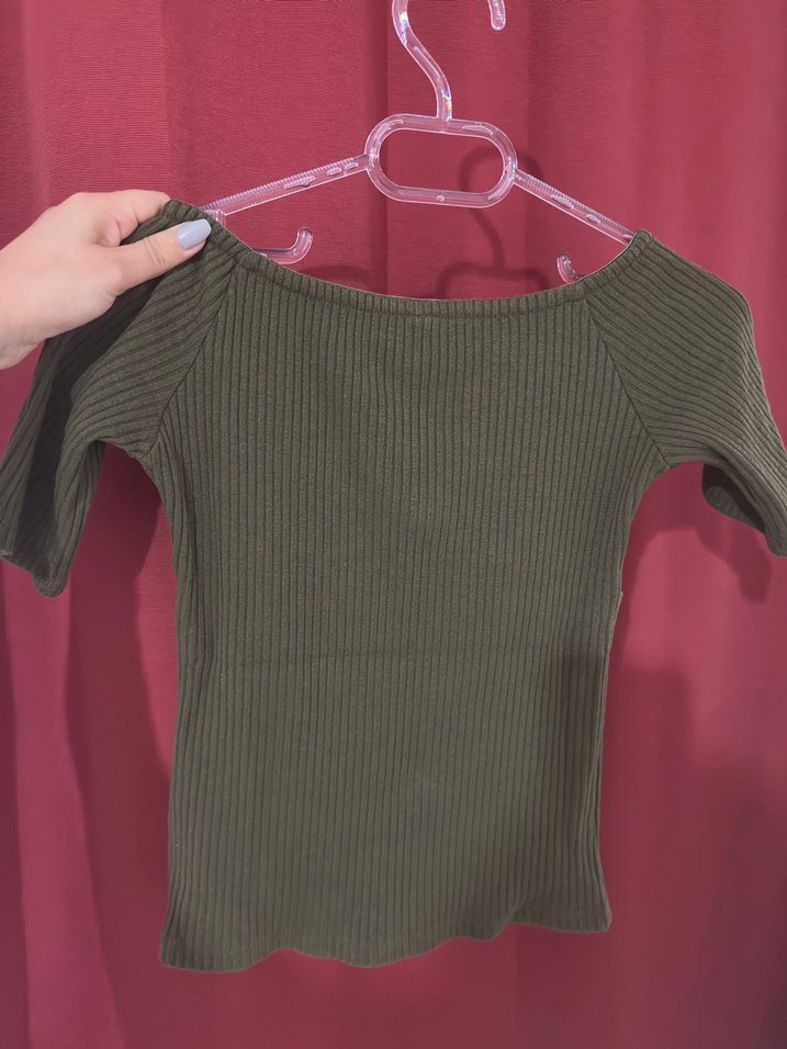 Kadın Haki Triko Vücuda Oturan Kazak - Görsel 3