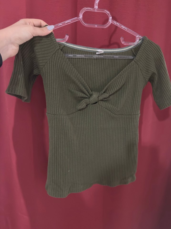 Kadın Haki Triko Vücuda Oturan Kazak - Görsel 2