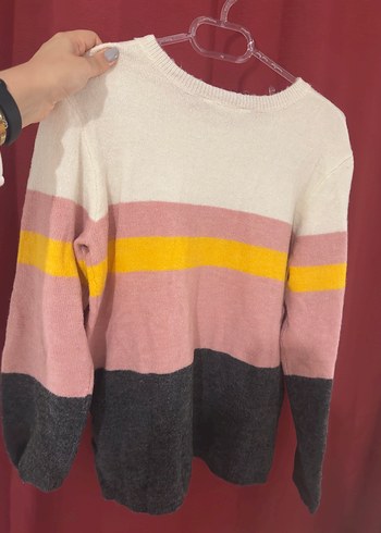 Renkli Çizgili Uzun Kollu Kadın Kazak - Görsel 2