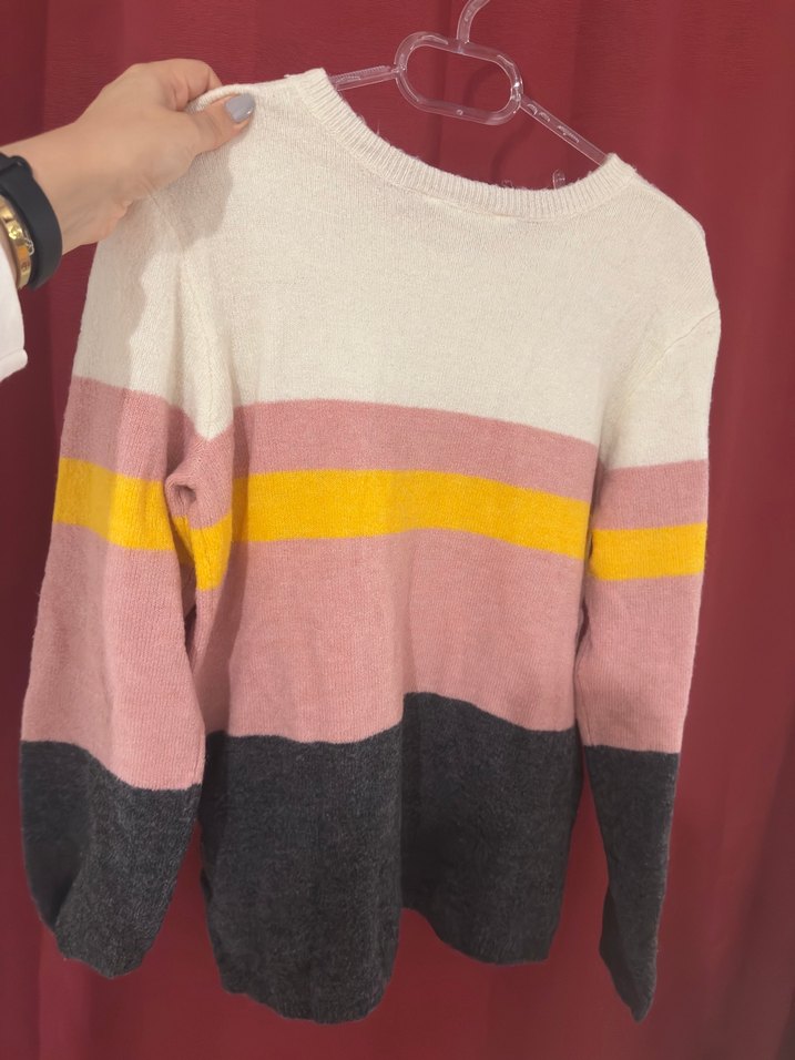 Renkli Çizgili Uzun Kollu Kadın Kazak - Görsel 2