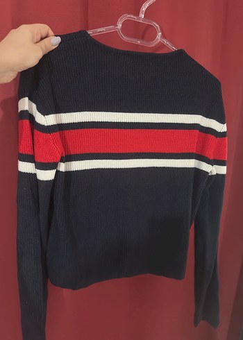 Kırmızı Çizgili Kadın Triko Kazak - Görsel 2