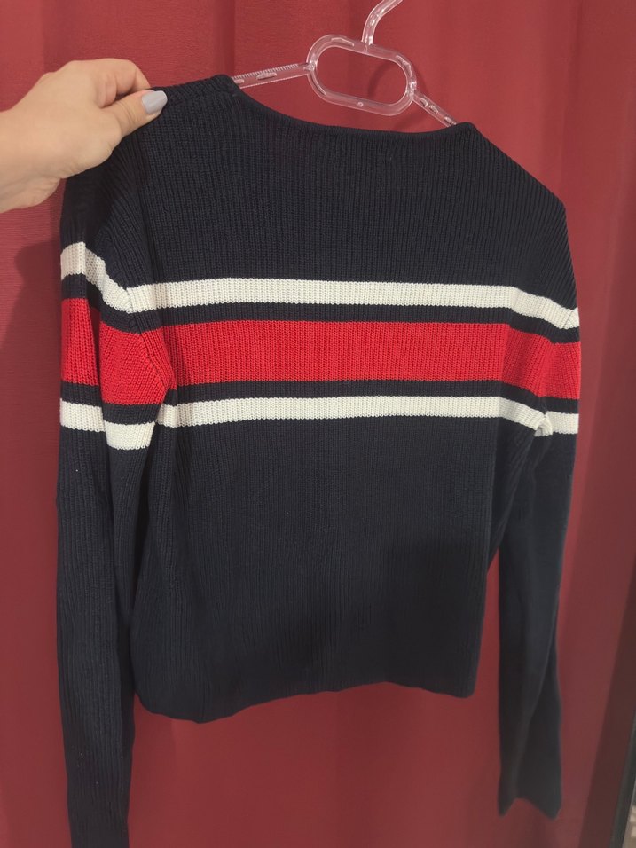 Kırmızı Çizgili Kadın Triko Kazak - Görsel 2