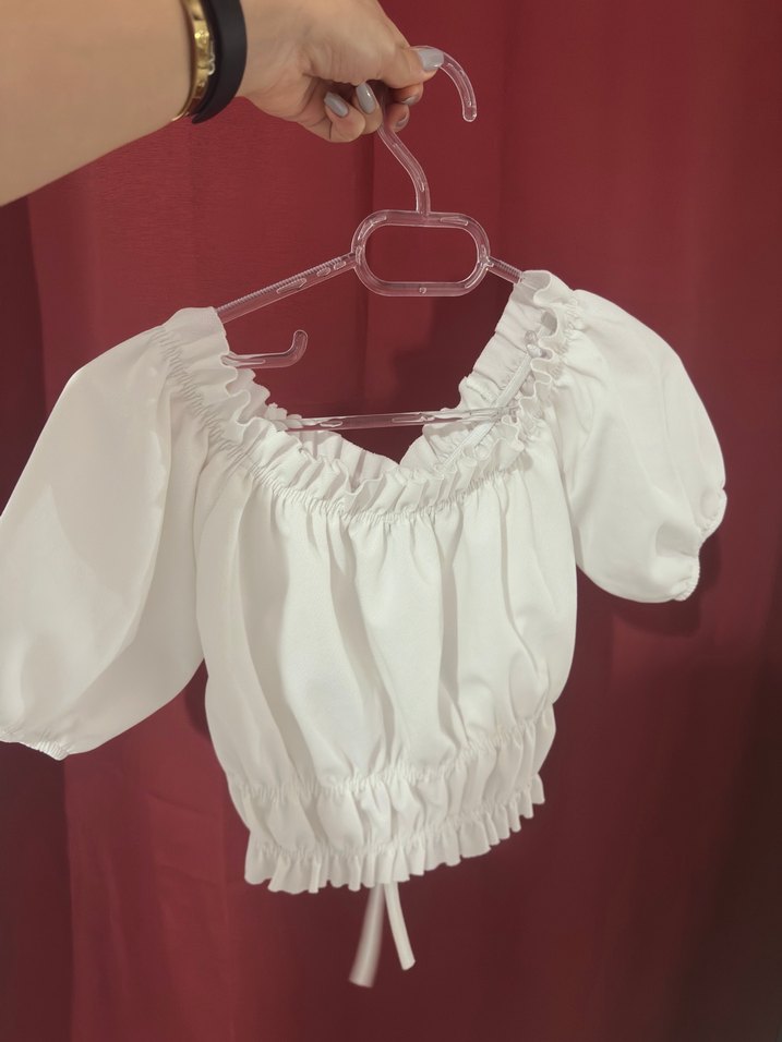 Keten Bluz, V Yaka, Fırfırlı - Görsel 2