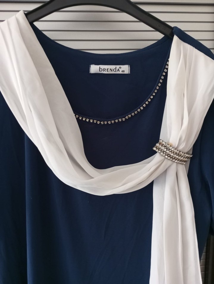 Drapeli Uzun Mavi Kadın Abiye Elbise - Görsel 3