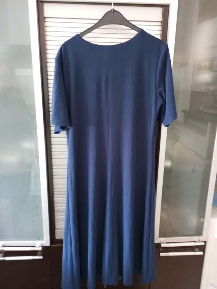 Drapeli Uzun Mavi Kadın Abiye Elbise - Görsel 4