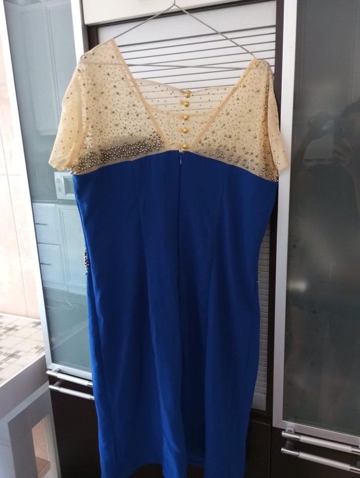 Mavi Payetli Midi Abiye Elbise - Görsel 4