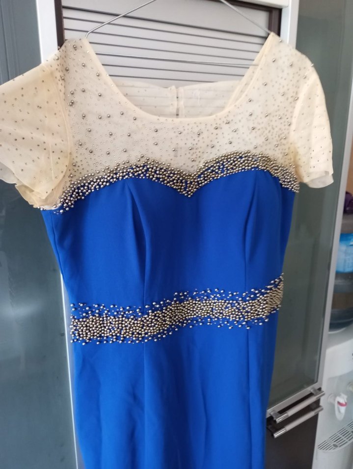 Mavi Payetli Midi Abiye Elbise - Görsel 2