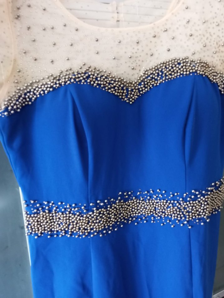 Mavi Payetli Midi Abiye Elbise - Görsel 3