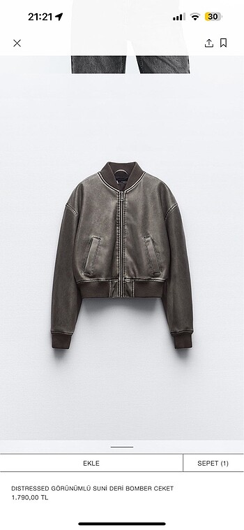 Zara Suni Deri Bomber Ceket