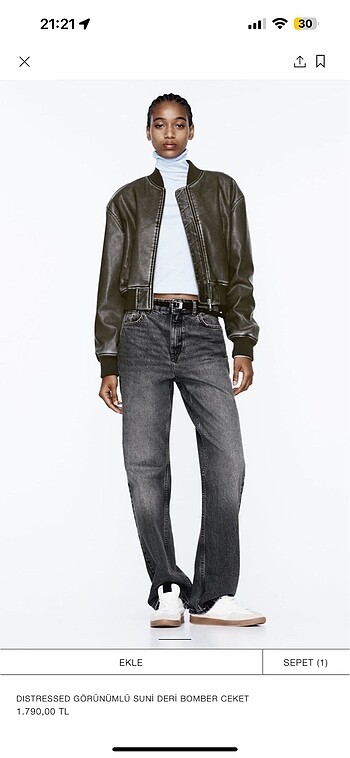 Zara Zara Suni Deri Bomber Ceket