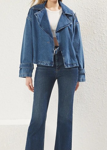 m Beden Kadın Lacivert Denim Midi Ceket hiç kullanılmadı milladan alındı