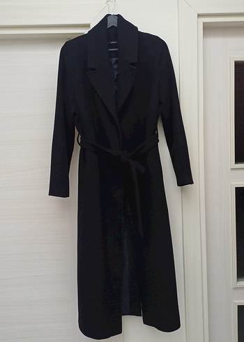 Kemerli Siyah Uzun Hamile Kabanı - Görsel 4