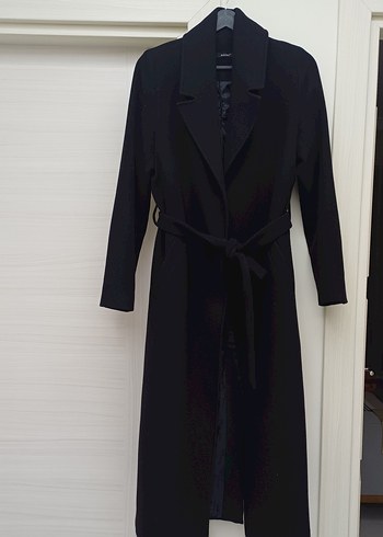 Kemerli Siyah Uzun Hamile Kabanı - Görsel 3