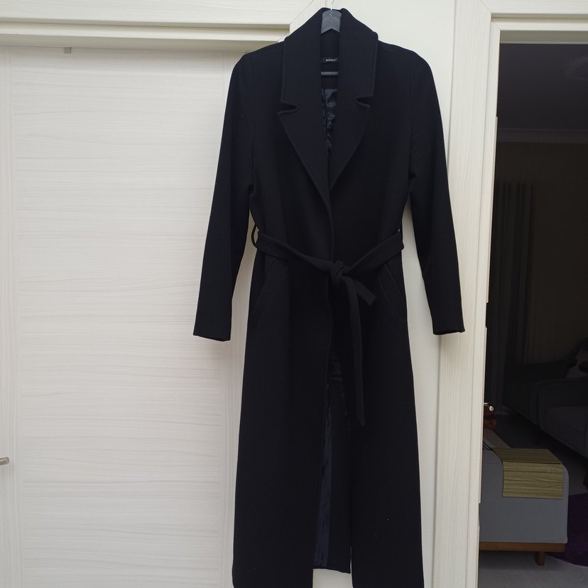 Kemerli Siyah Uzun Hamile Kabanı - Görsel 3