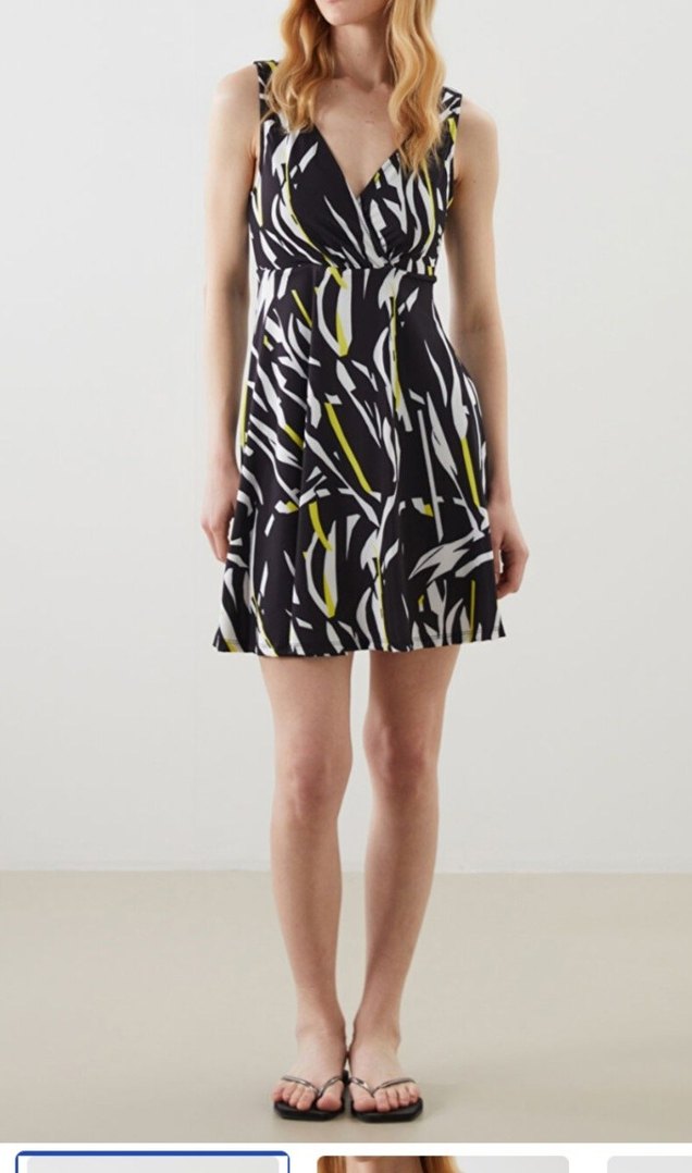 Zebra Desenli V Yakalı Kolsuz Mini Elbise - Görsel 2
