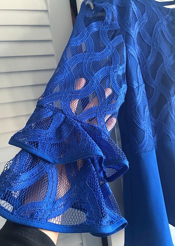 Mavi Dantel Detaylı Uzun Kollu Bluz hiç kullanılmadı - Görsel 4