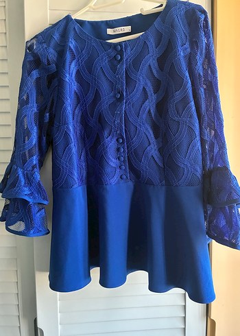 Mavi Dantel Detaylı Uzun Kollu Bluz hiç kullanılmadı - Görsel 2