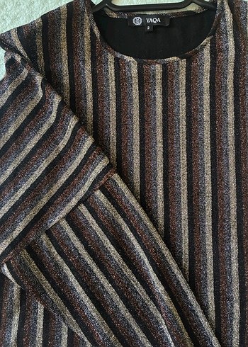 Kadın Kahverengi Çizgili Pliseli Triko - Görsel 4