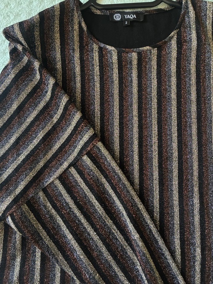 Kadın Kahverengi Çizgili Pliseli Triko - Görsel 4