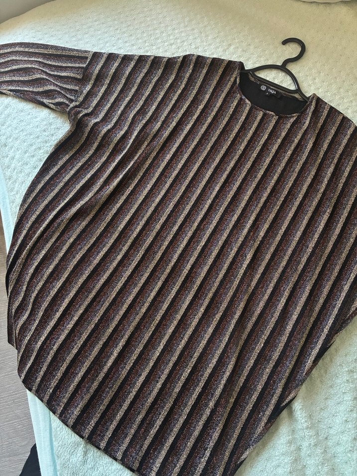 Kadın Kahverengi Çizgili Pliseli Triko - Görsel 3