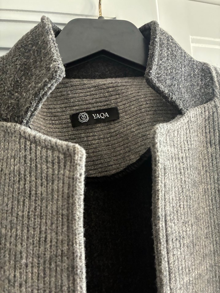 Gri Uzun Çelik Örme Kaban - Görsel 3