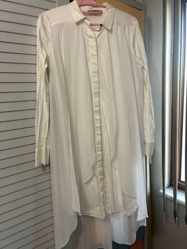 Uzun Kesim Beyaz Tüllü pamuk gömlek - Görsel 3
