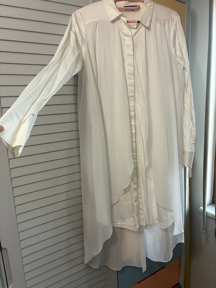 Uzun Kesim Beyaz Tüllü pamuk gömlek - Görsel 2