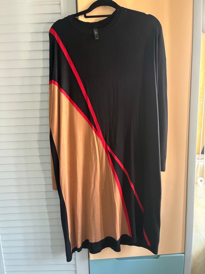 Siyah Uzun Kollu Salaş Kadın Triko Elbise - Görsel 2