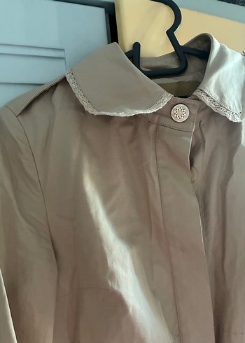 Bej Kemerli Uzun Keten Kadın Trençkot astarsız - Görsel 5