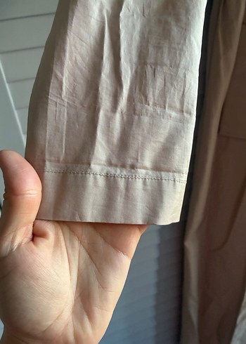 Bej Kemerli Uzun Keten Kadın Trençkot astarsız - Görsel 3